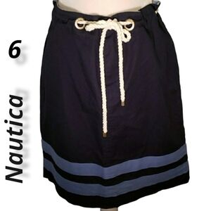 NAUTICA A Line Navy Cotton Skirt Rope Belt 6 EUC